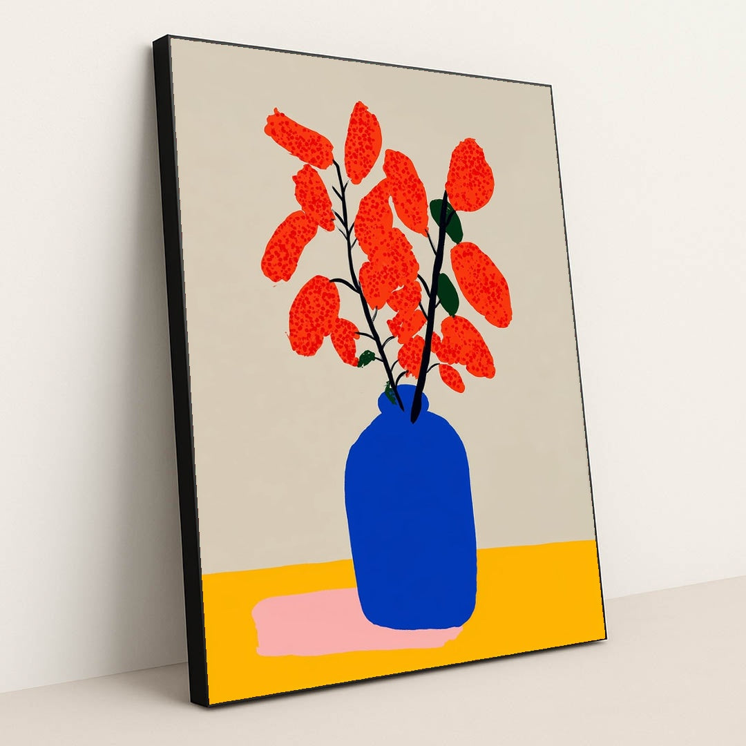 Blue Vase, Red Branches by Wall Gusto™ - Black Frame Stretchiez