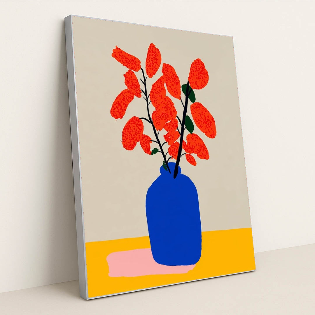 Blue Vase, Red Branches by Wall Gusto™ - Silver Frame Stretchiez
