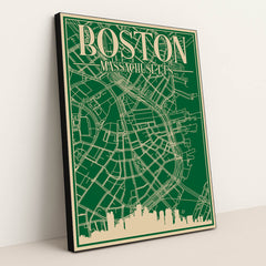 Blueprint Map of Downtown Boston by Anonymous - Black Frame Stretchiez