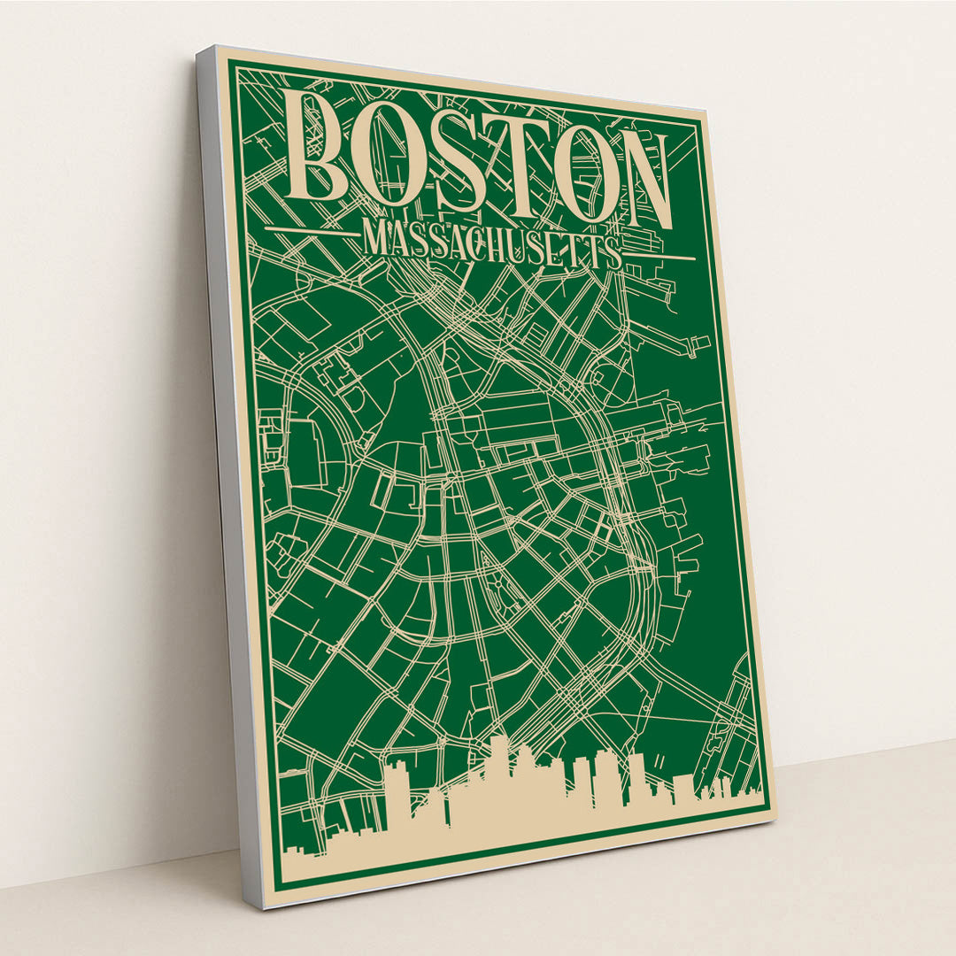 Blueprint Map of Downtown Boston by Anonymous - Silver Frame Stretchiez