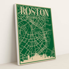 Blueprint Map of Downtown Boston by Anonymous - White Frame Stretchiez
