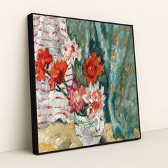 Bouquet devant une tenture verte (circa 1938) by Louis Valtat - Black Frame Stretchiez