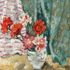 Bouquet devant une tenture verte (circa 1938) by Louis Valtat
