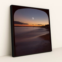 Moonlit Evening View Under Bournemouth Pier with Illuminated Coastline by Mohammad Abbasi - Black Frame Stretchiez