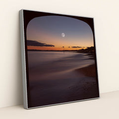 Moonlit Evening View Under Bournemouth Pier with Illuminated Coastline by Mohammad Abbasi - Silver Frame Stretchiez