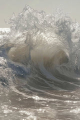 This artwork shows crashing ocean waves with swirling light and texture.