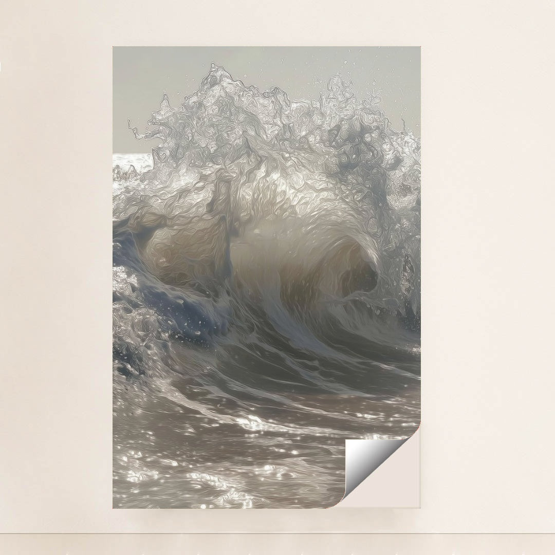 This artwork shows crashing ocean waves with swirling light and texture, unframed.