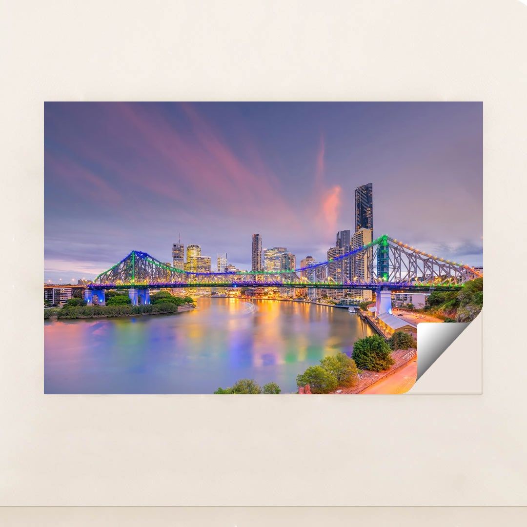 Sunset Serenity: Brisbane Skyline and River View by Anonymous - Peeliez