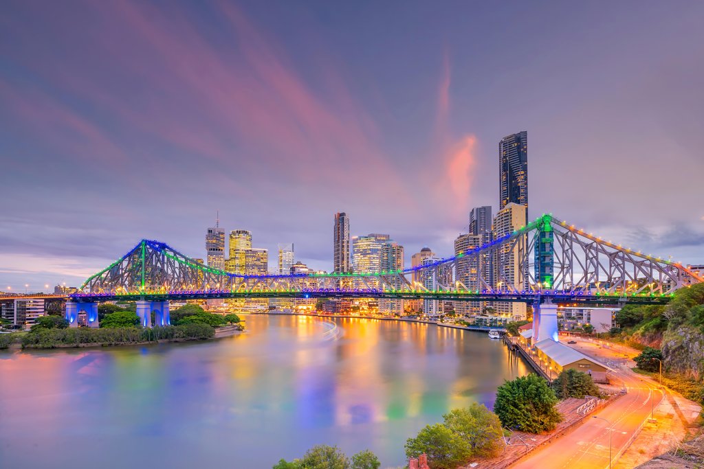 Stock Photos - Brisbane city skyline and Brisbane river at sunset in Australia