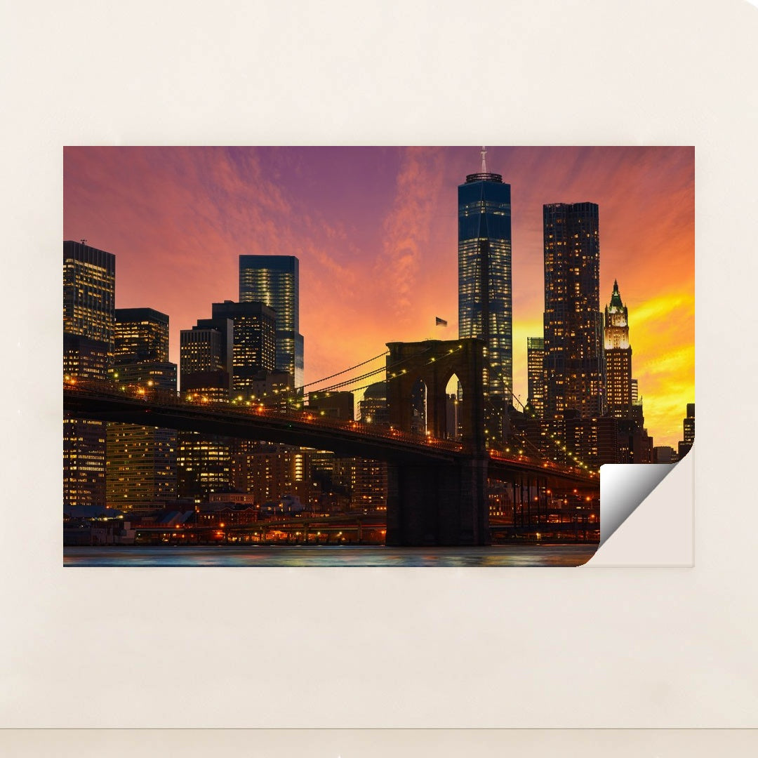Evening Serenity: Brooklyn Bridge and Manhattan Skyline by Anonymous - Peeliez