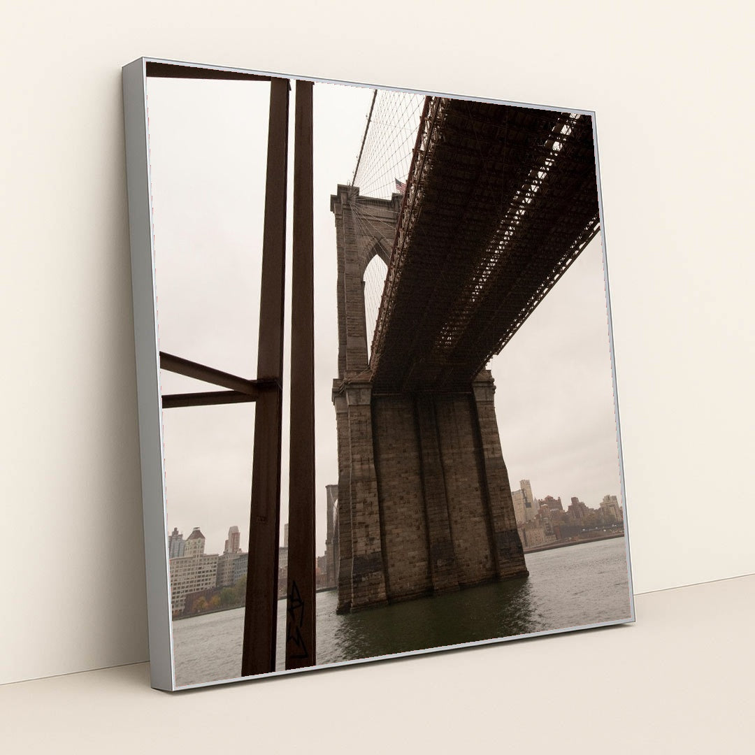 Iconic Brooklyn Bridge: A Symbol of American Engineering by Anonymous - Silver Frame Stretchiez