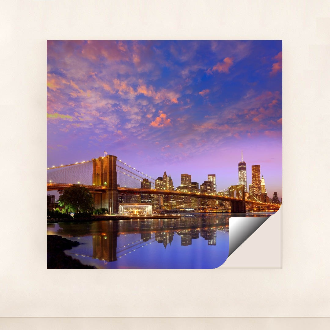 Stunning Sunset Over Brooklyn Bridge and Manhattan Skyline by Anonymous - Peeliez
