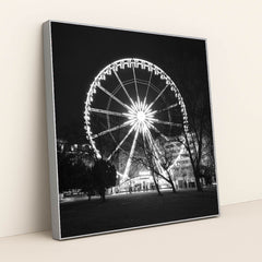 Glowing Ferris Wheel at Night by Ivan Dražić - Silver Frame Stretchiez