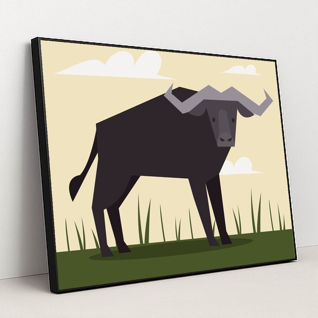 Majestic Bull in a Field by Andania Humaira - Black Frame Stretchiez