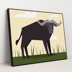 Majestic Bull in a Field by Andania Humaira - Black Frame Stretchiez