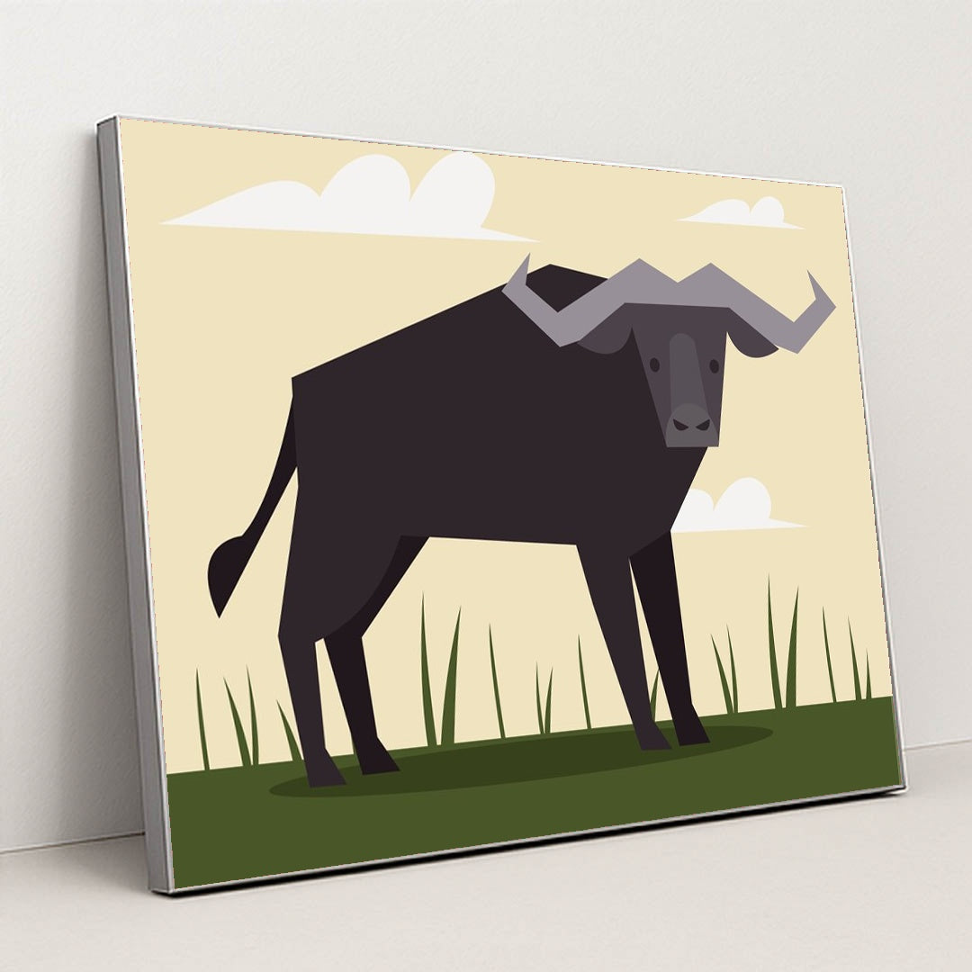Majestic Bull in a Field by Andania Humaira - Silver Frame Stretchiez