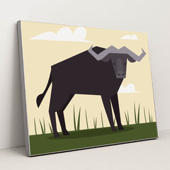 Majestic Bull in a Field by Andania Humaira - Silver Frame Stretchiez