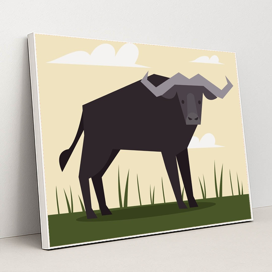 Majestic Bull in a Field by Andania Humaira - White Frame Stretchiez