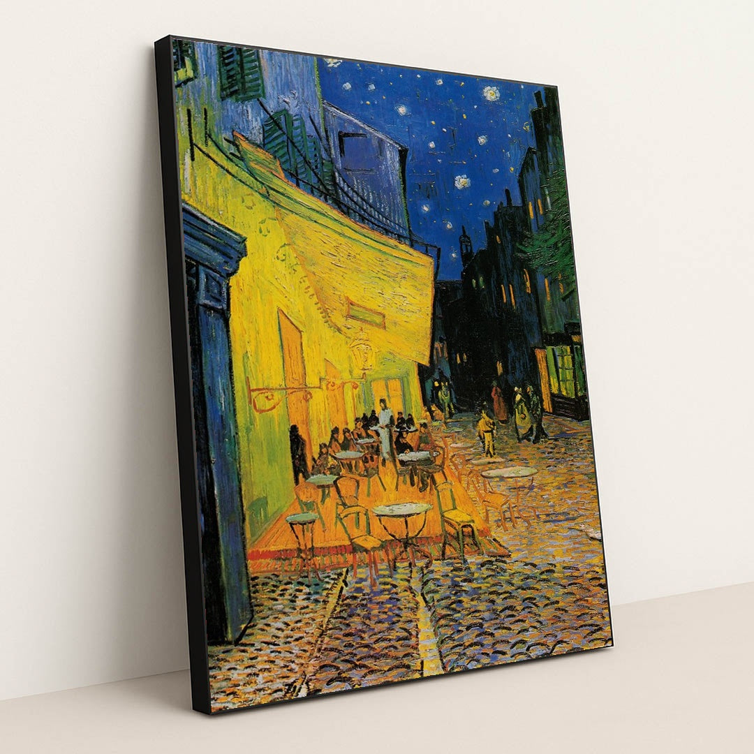 Café Terrace at Night by Vincent Van Gogh - Black Frame Stretchiez