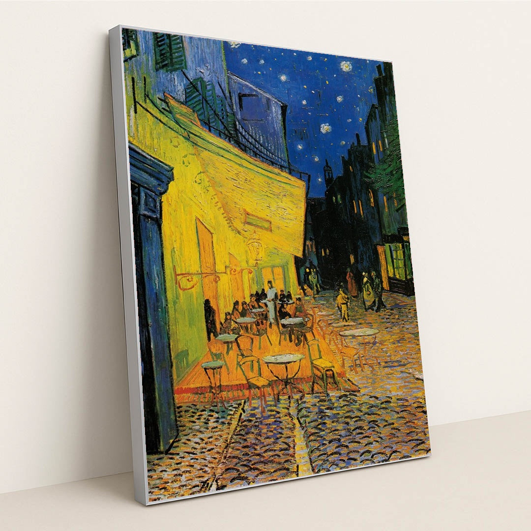 Café Terrace at Night by Vincent Van Gogh - Silver Frame Stretchiez