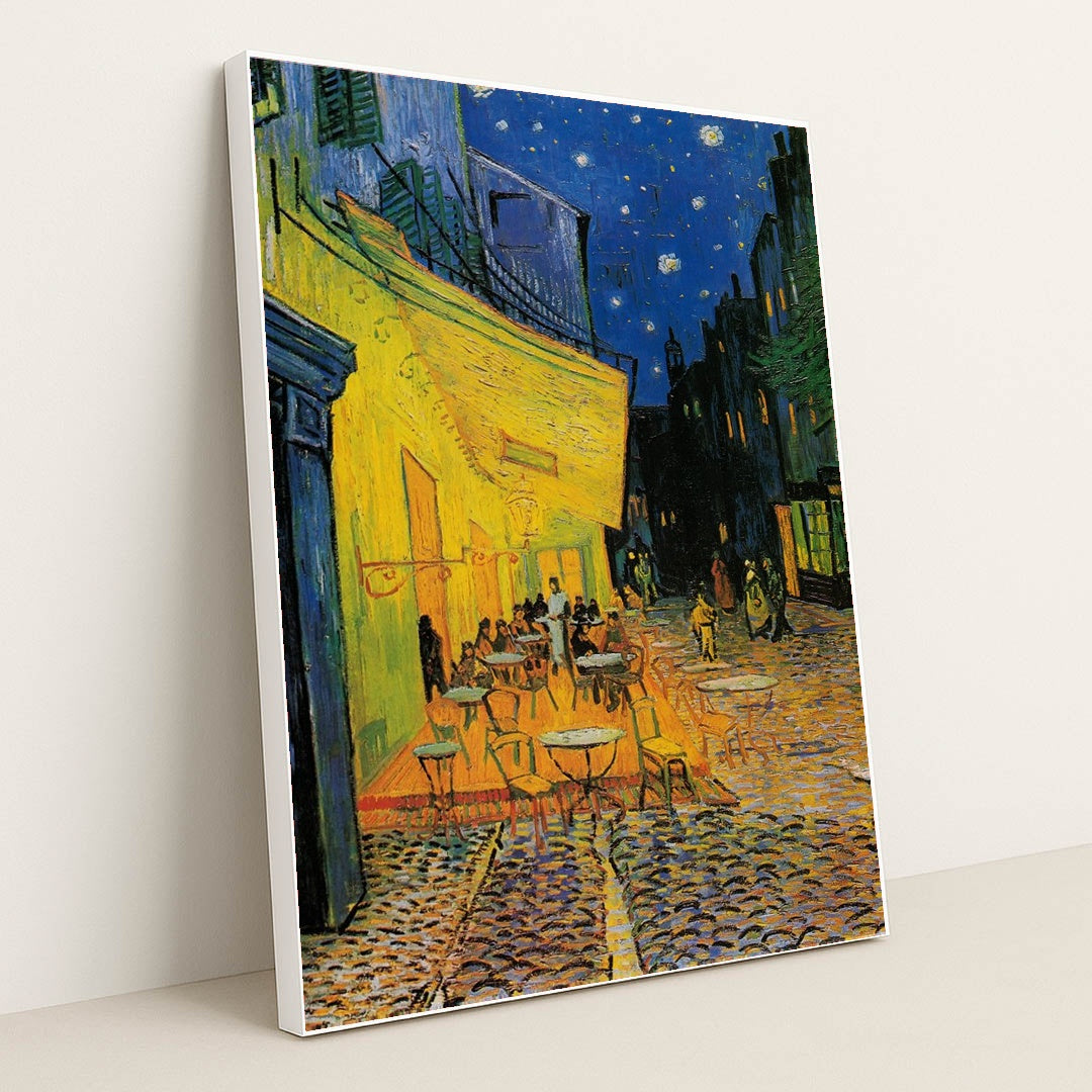 Café Terrace at Night by Vincent Van Gogh - White Frame Stretchiez
