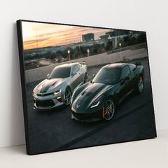 Camaro SS and Corvette Stingray Rooftop by Justin Wolff - Black Frame Stretchiez