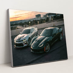 Camaro SS and Corvette Stingray Rooftop by Justin Wolff - Silver Frame Stretchiez