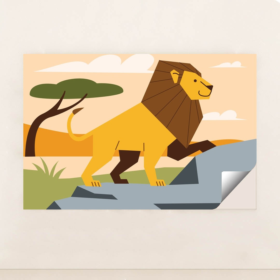 Lion Walking in a Cartoon Field by Andania Humaira - Peeliez