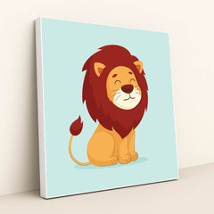 Cartoon Lion on Blue Background by Wahyu Setyanto - White Frame Stretchiez