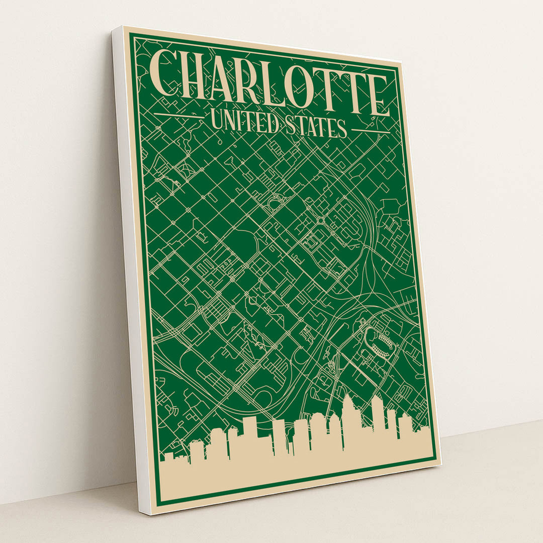 Charlotte Cityscape: An Engineering Blueprint of Urban Architecture by Anonymous - White Frame Stretchiez