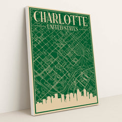 Charlotte Cityscape: An Engineering Blueprint of Urban Architecture by Anonymous - White Frame Stretchiez