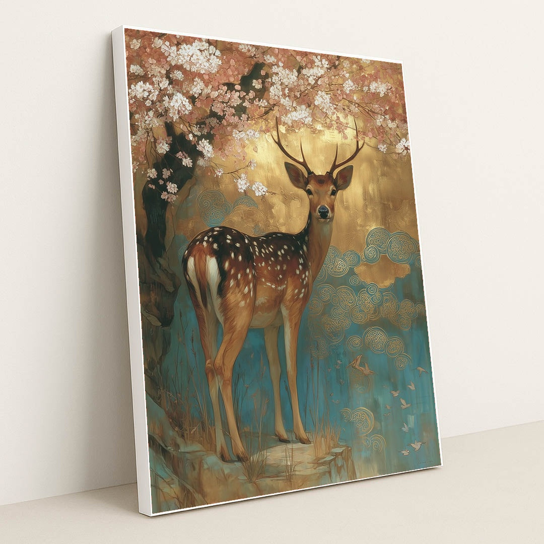 Cherry Blossom Stag by Anna Stone - White Frame Stretchiez