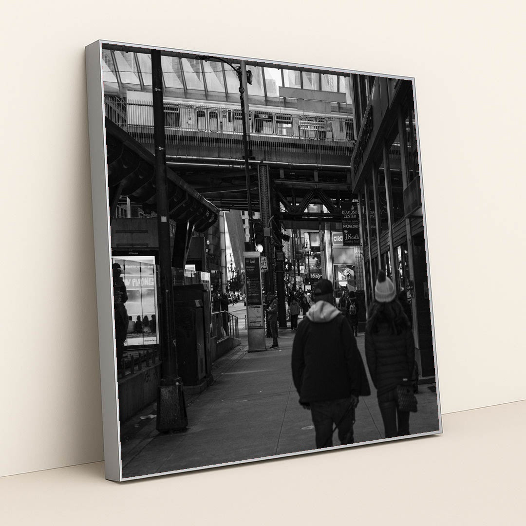 Chicago Under Elevated Tracks by Qiang Lai - Silver Frame Stretchiez