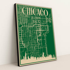 Chicago Urban Blueprint Map by Anonymous - Black Frame Stretchiez