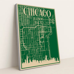 Chicago Urban Blueprint Map by Anonymous - Silver Frame Stretchiez