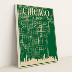 Chicago Urban Blueprint Map by Anonymous - White Frame Stretchiez