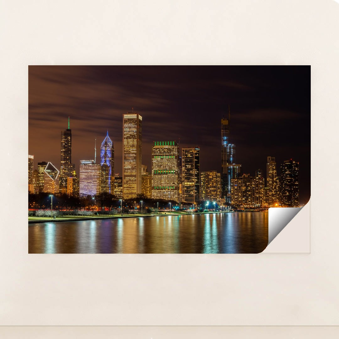 Sunset Reflections: Chicago's Urban Skyline Over Lake Michigan by Anonymous - Peeliez