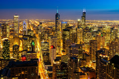 Panoramic Night View of Chicago's Urban Skyline by Anonymous