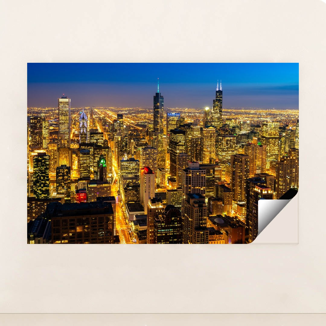 Panoramic Night View of Chicago's Urban Skyline by Anonymous - Peeliez