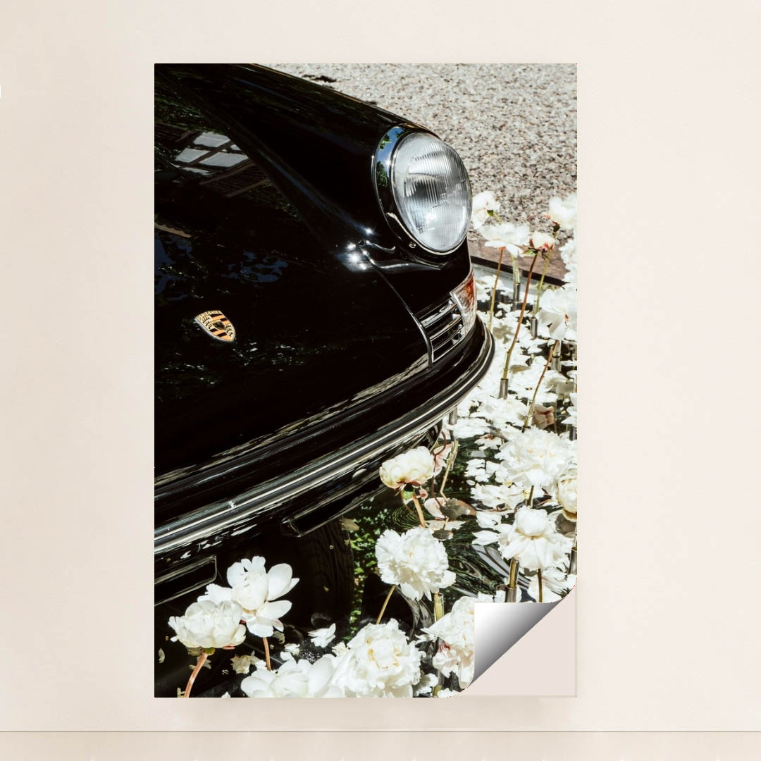 Classic Porsche Among White Peonies by Justus Menke - Peeliez