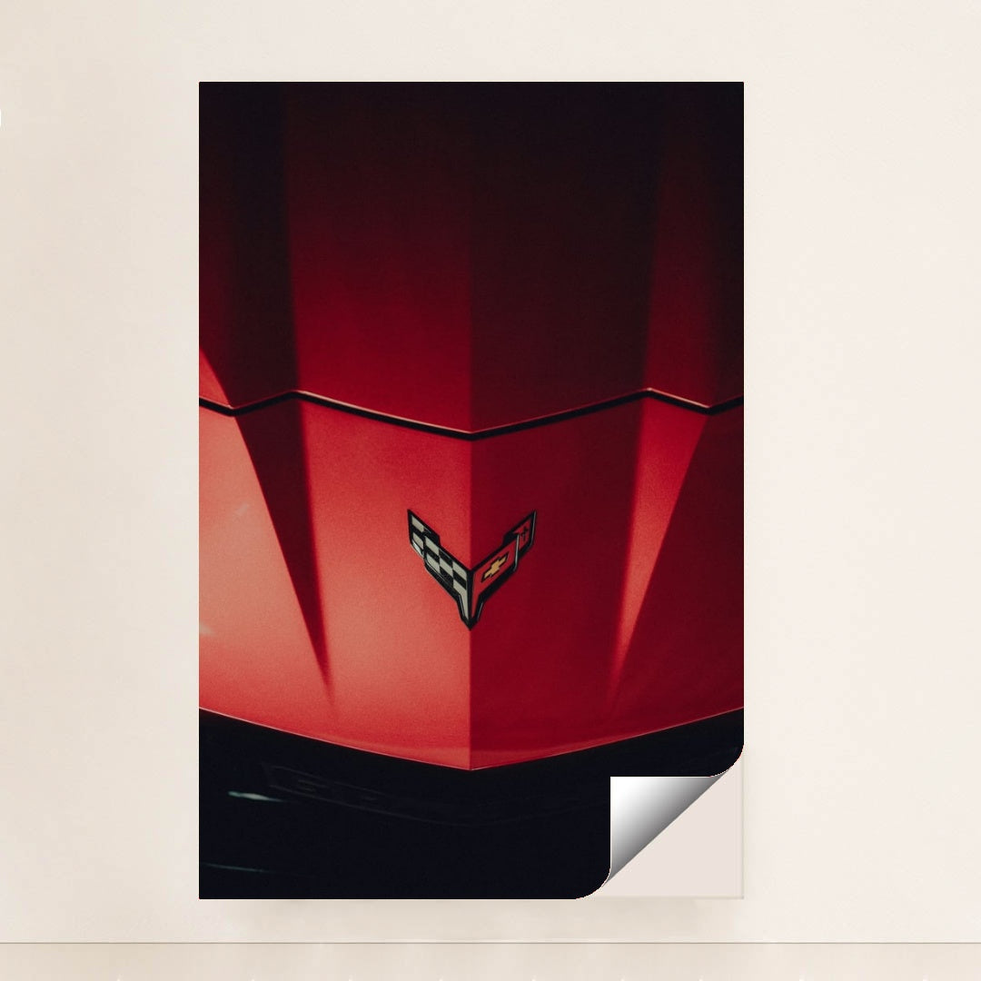 Close-Up of a Red Corvette Hood by Marcel Strauß - Peeliez
