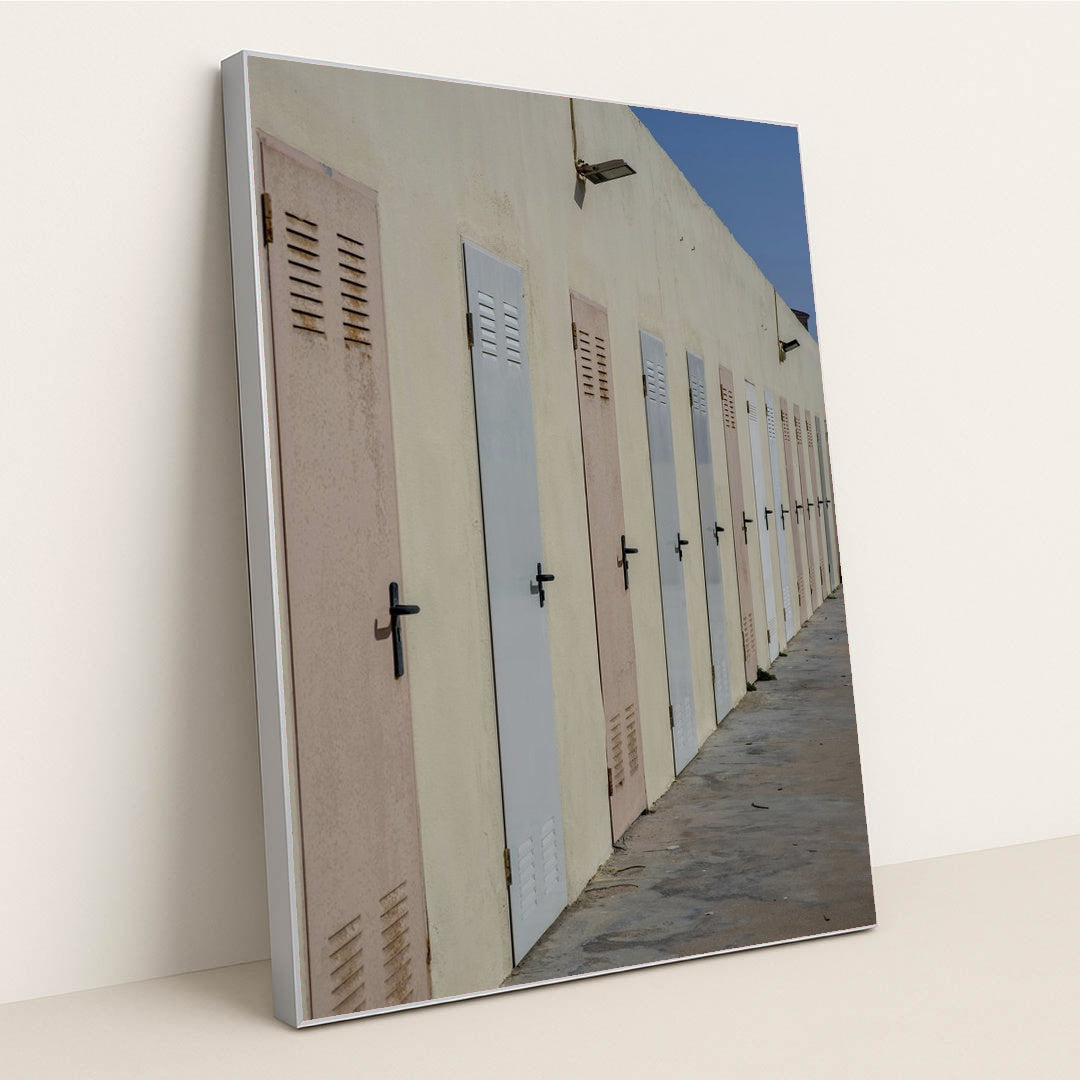 Colorful Beach Changing Room Doors by Victor Moragriega - Silver Frame Stretchiez