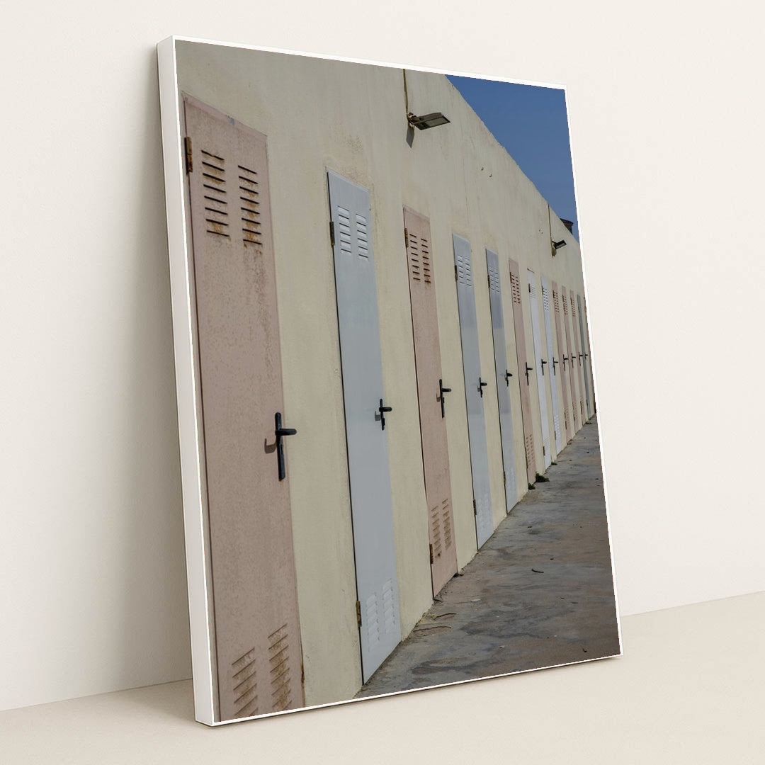 Colorful Beach Changing Room Doors by Victor Moragriega - White Frame Stretchiez