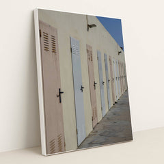 Colorful Beach Changing Room Doors by Victor Moragriega - White Frame Stretchiez