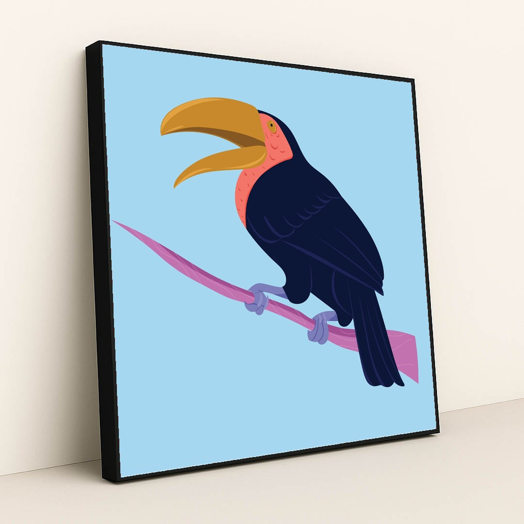 Colorful Bird on a Branch by Luisa Roth - Black Frame Stretchiez