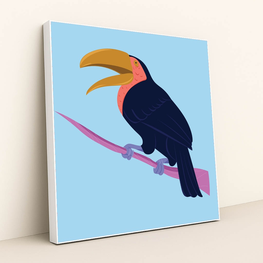 Colorful Bird on a Branch by Luisa Roth - White Frame Stretchiez