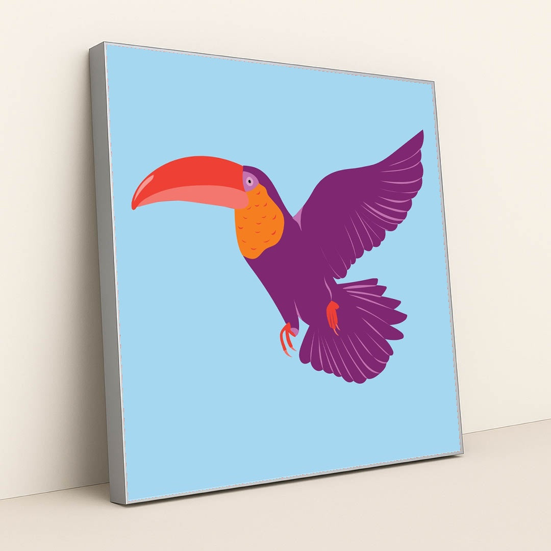 Colorful Bird in Blue Sky by Luisa Roth - Silver Frame Stretchiez