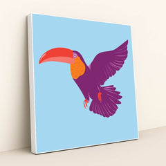 Colorful Bird in Blue Sky by Luisa Roth - White Frame Stretchiez