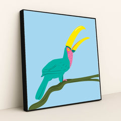 Colorful Bird on Tree Branch by Luisa Roth - Black Frame Stretchiez