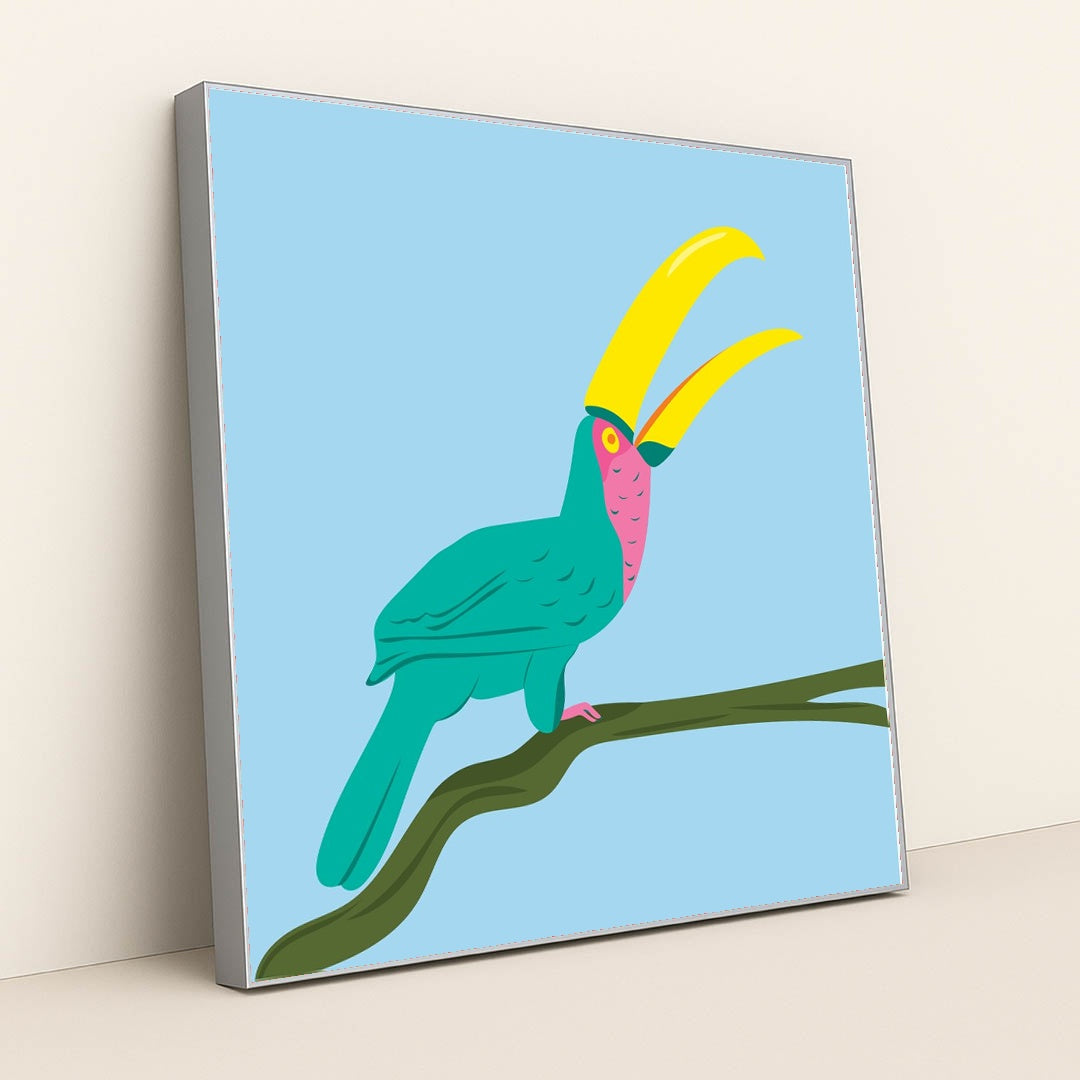 Colorful Bird on Tree Branch by Luisa Roth - Silver Frame Stretchiez